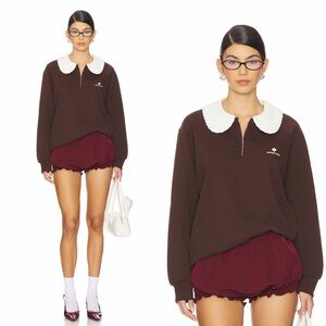 $375 Shushu Tong doll collars oversized sweatshirt in brown